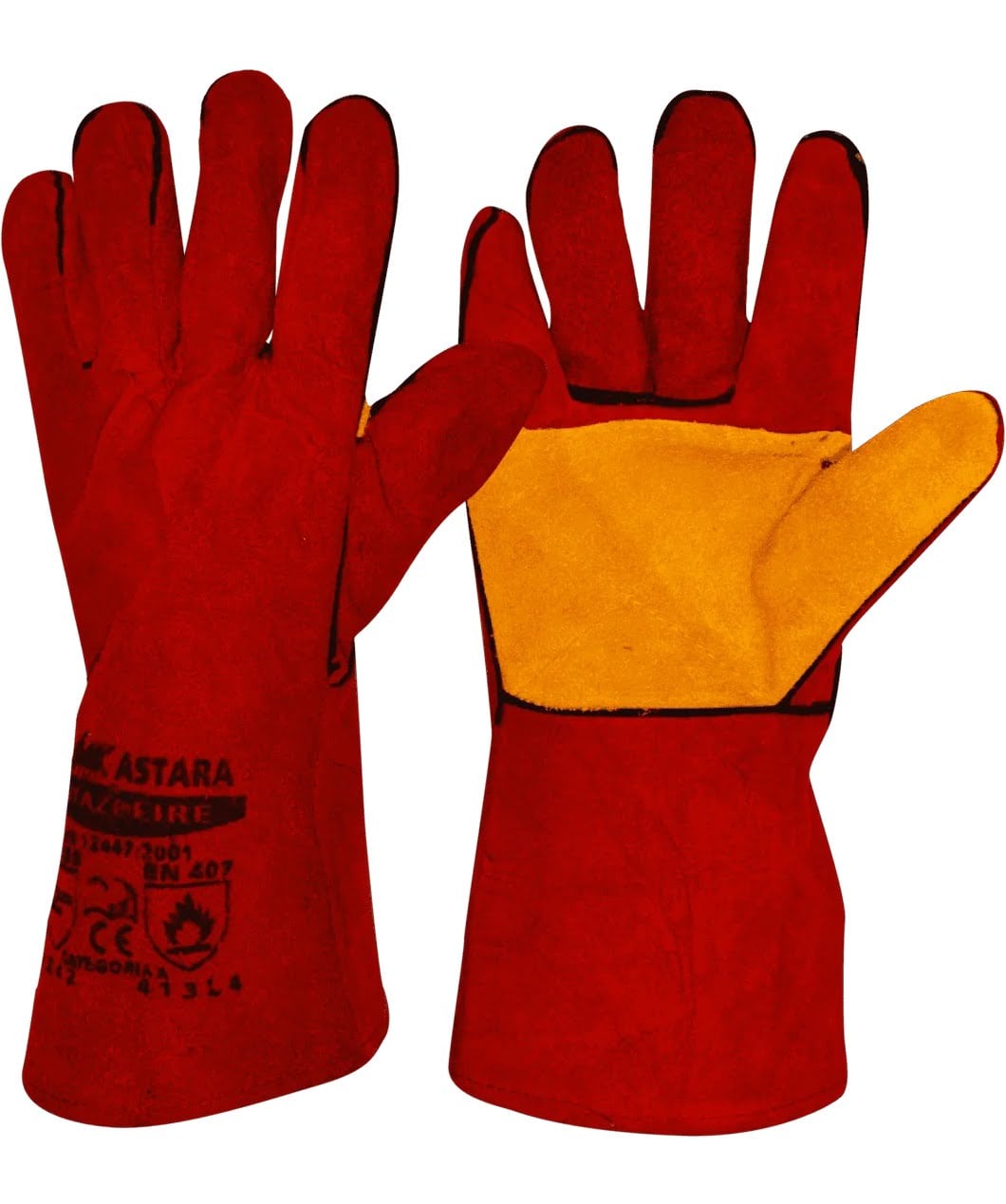 Guante De Cuero Rojo/Amarillo BLAZEFIRE 40CM(16″) Reforzado