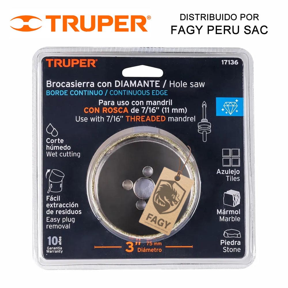 Sierra copa con diamante 3″ Truper 17136-2