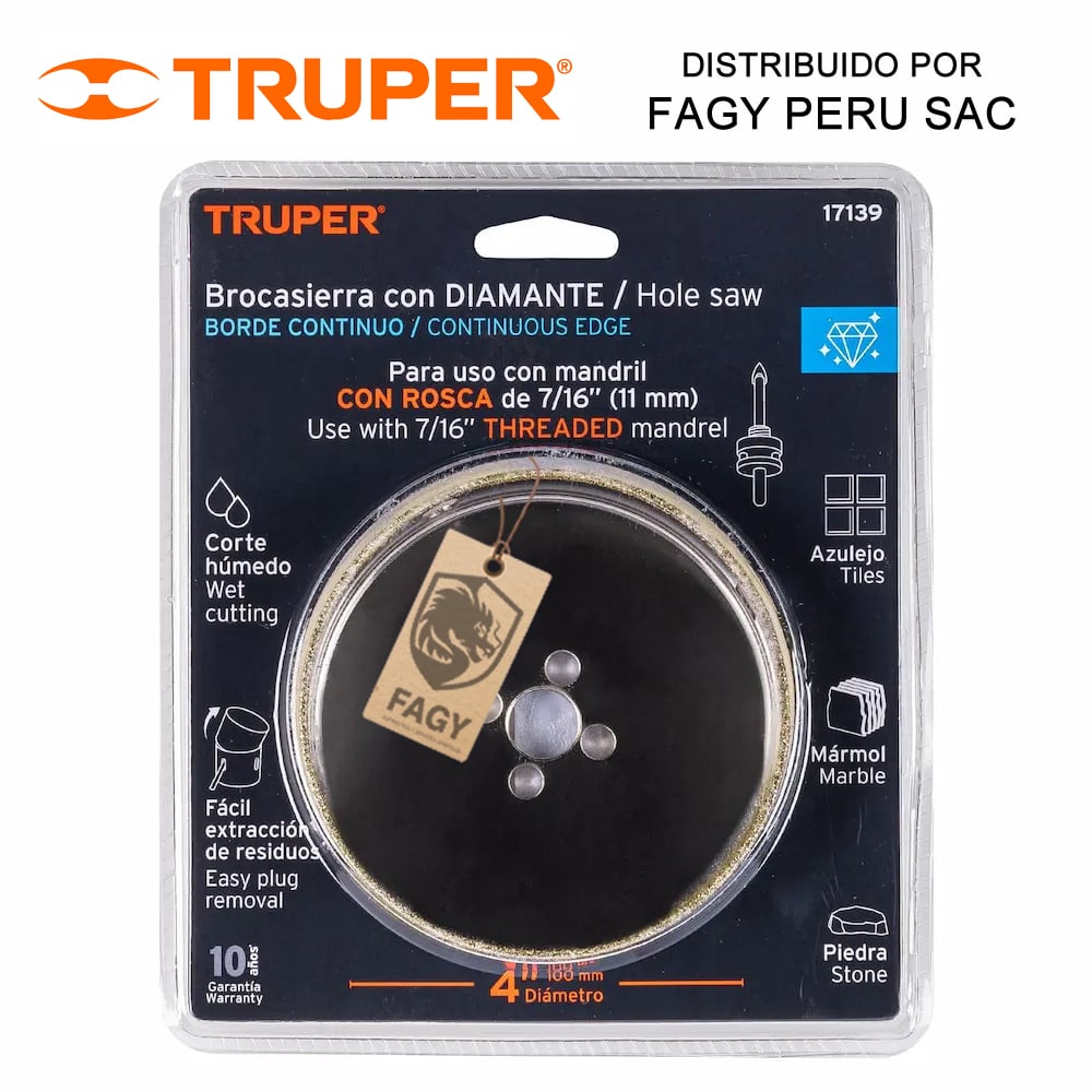 Sierra copa con diamante 4″ Truper 17139