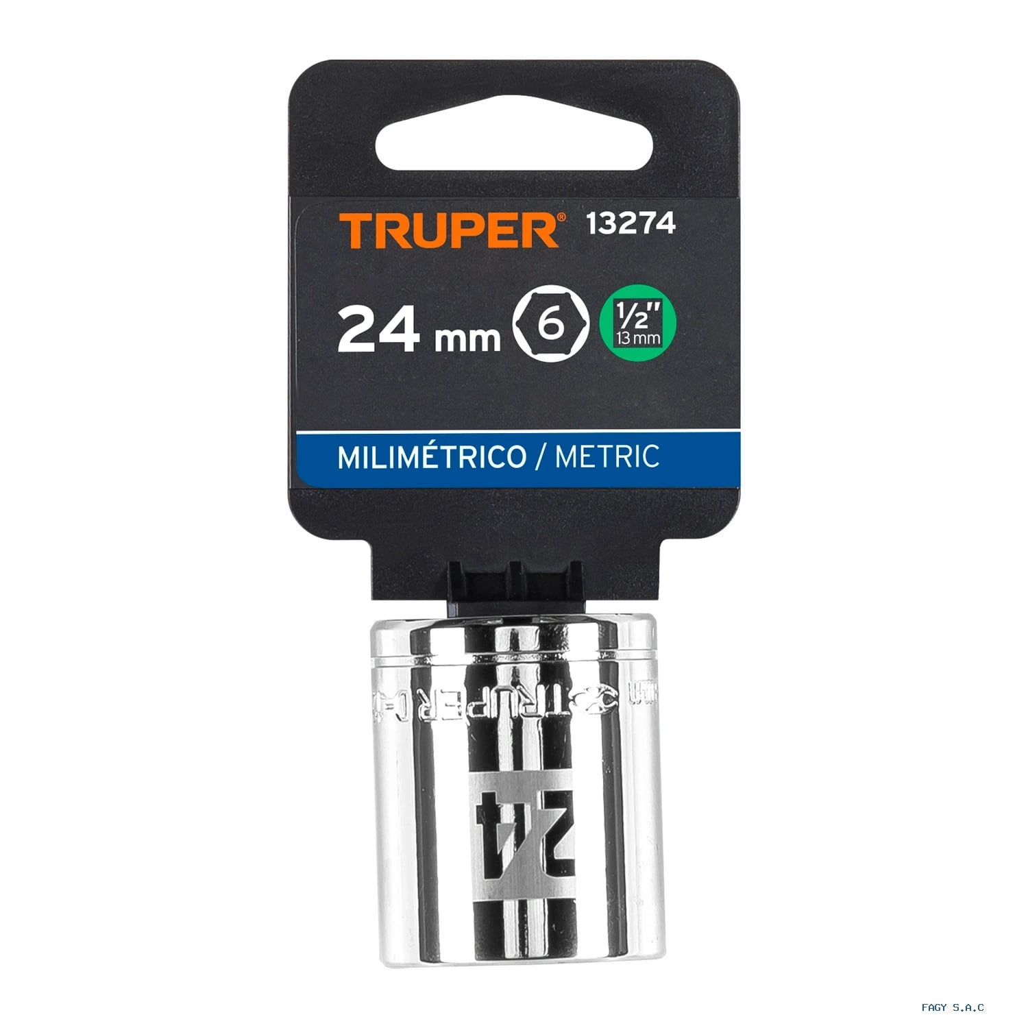 Dado de 24 mm, 6 puntas, cuadro 1/2", Truper 13274