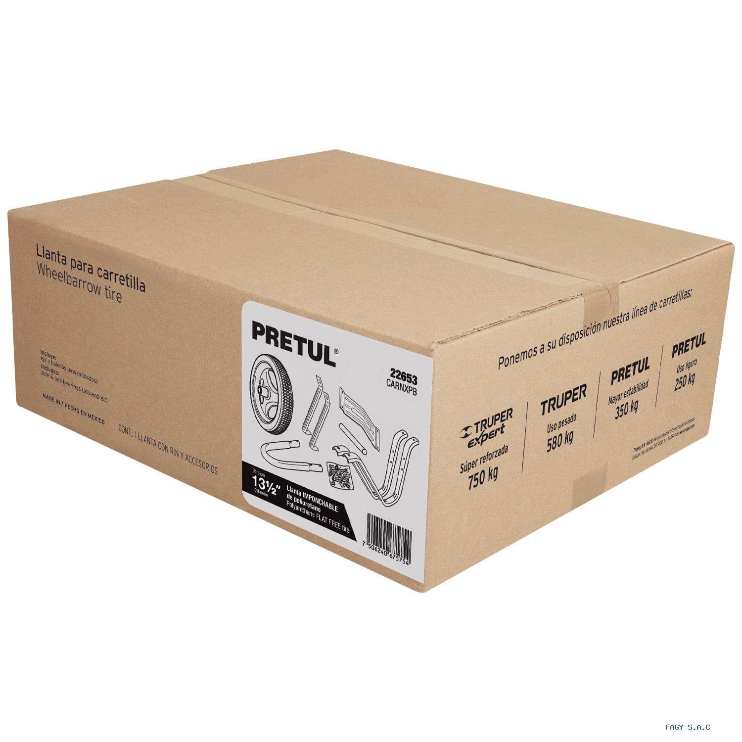 Caja c/llanta imponchable y acc. p/carretilla roja PRETUL 22653
