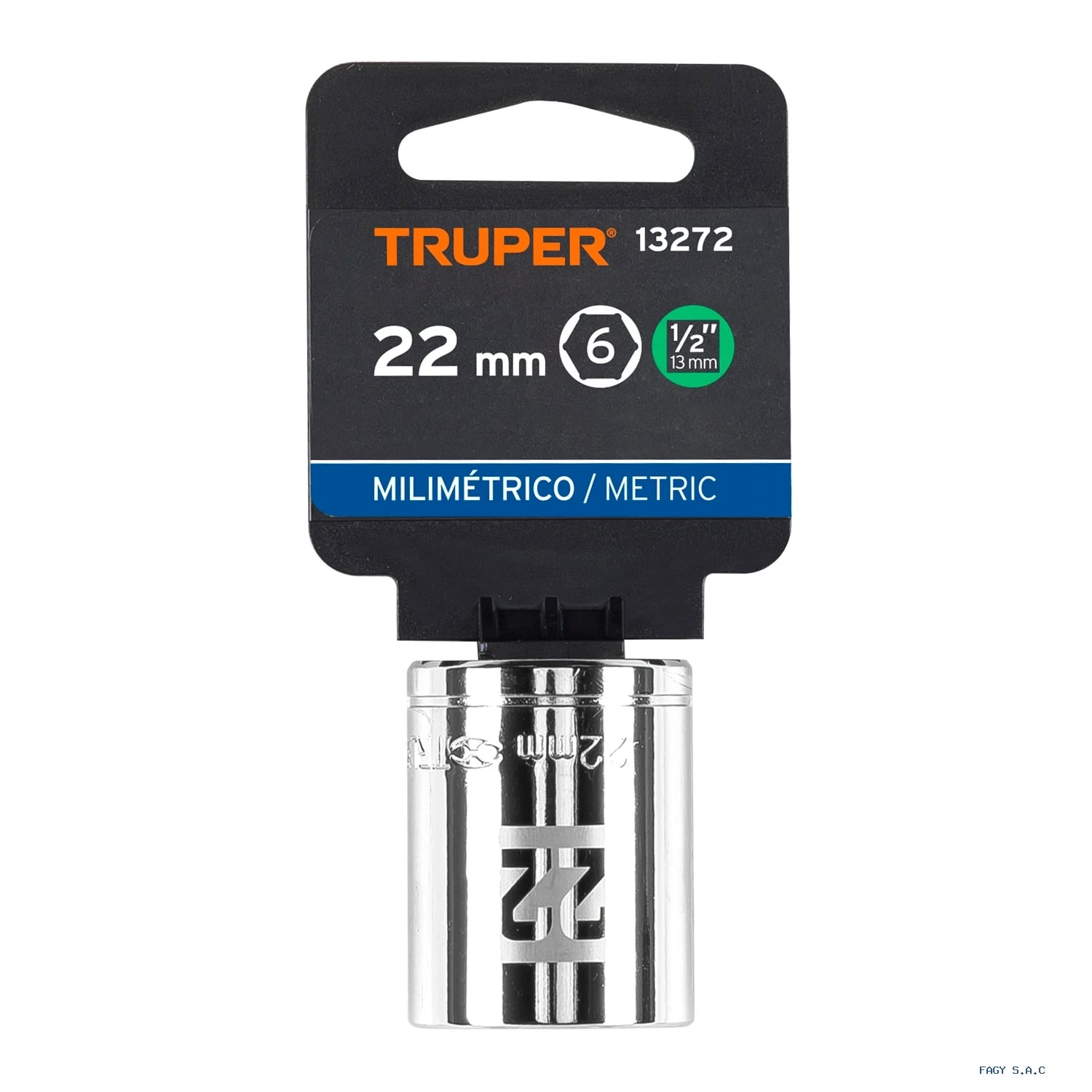 Dado de 22 mm, 6 puntas, cuadro 1/2", Truper 13272