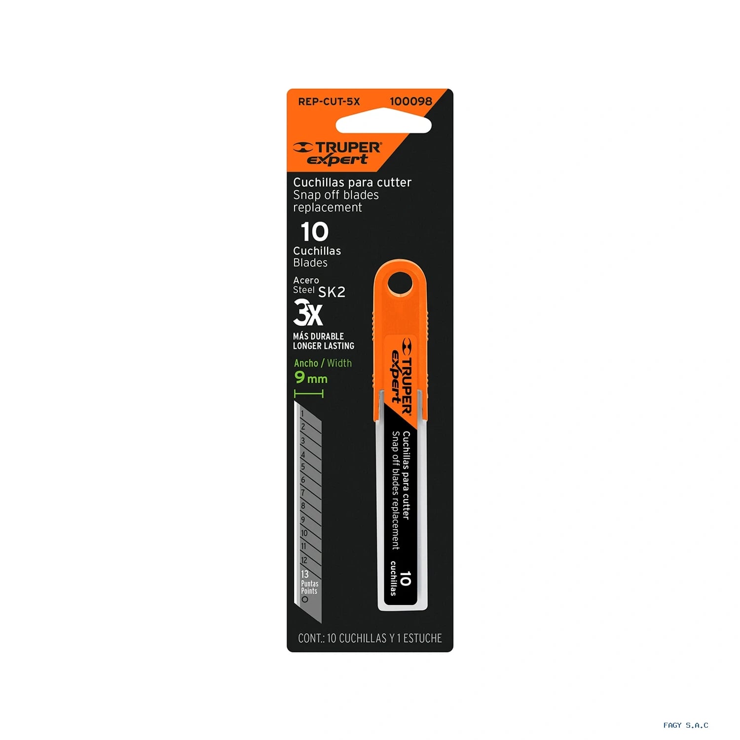 Estuche con 10 cuchillas SK2 de 9 mm para cutter Expert 100098