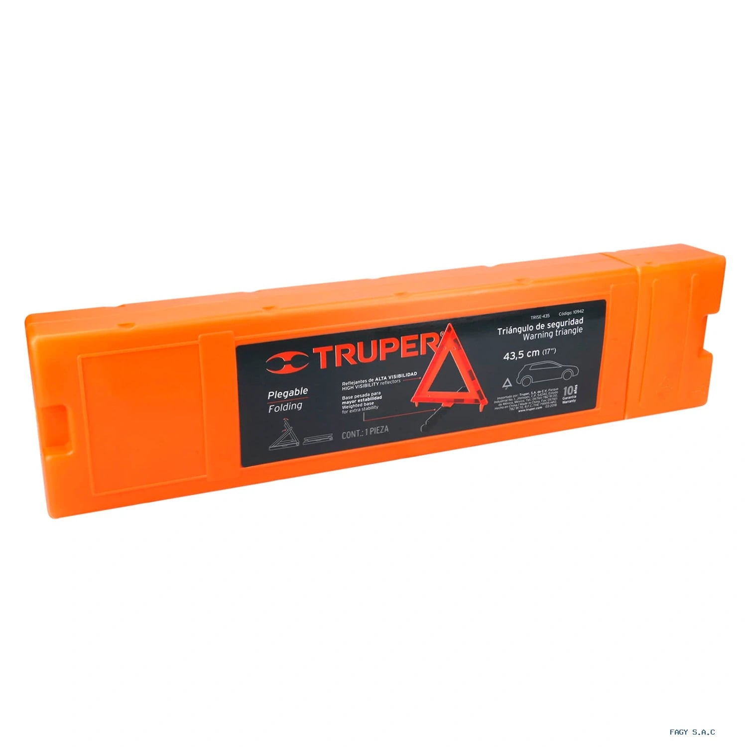 Triángulo de seguridad, 17", con estuche plástico, TRUPER 10942