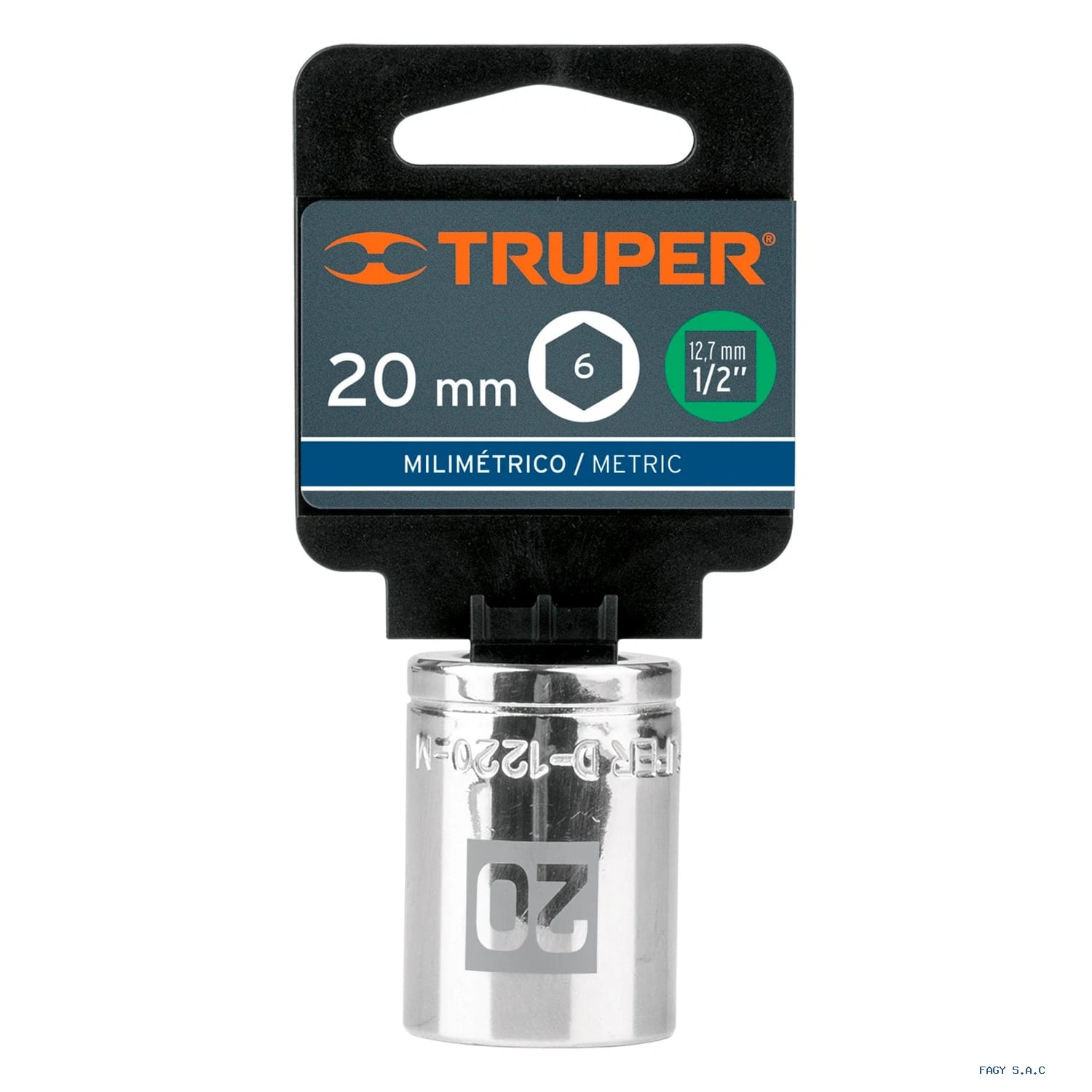 Dado de 20 mm, 6 puntas, cuadro 1/2", Truper 13270