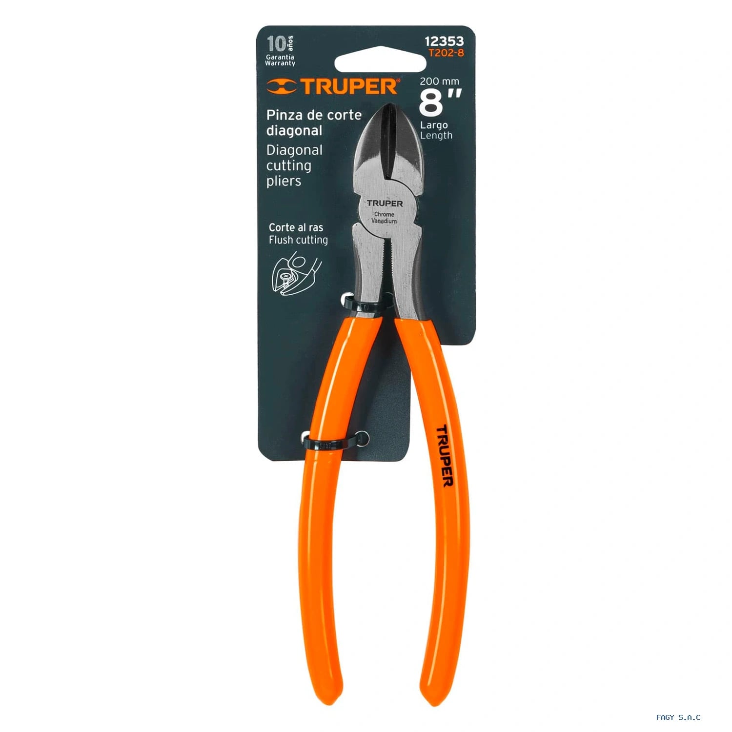 Alicate pinza de corte diagonal 8" mango de PVC, Truper 12353
