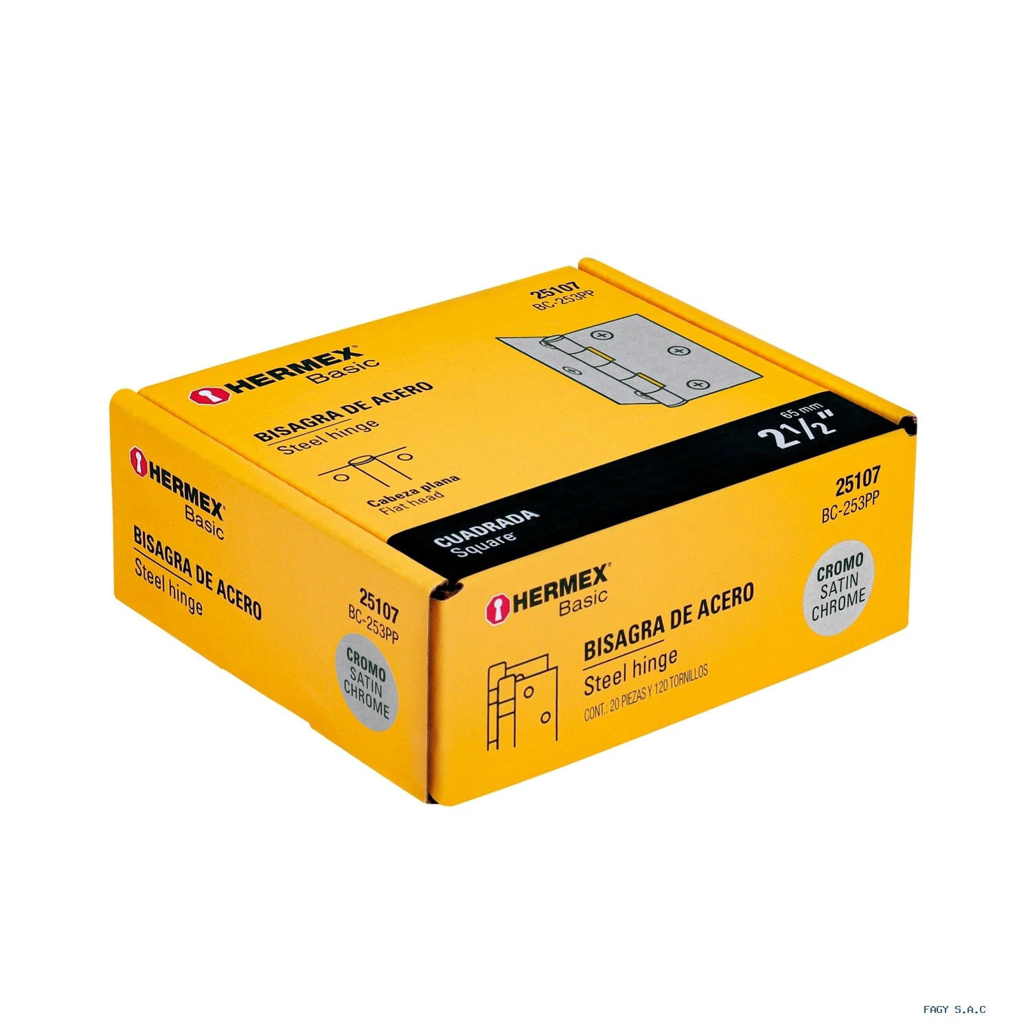 Bisagra cuadrada 2-1/2", satinado, cabeza plana, BASIC 25107