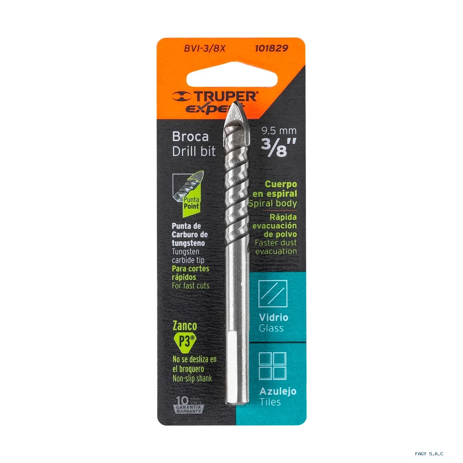 Broca para vidrio y azulejo 3/8", Truper Expert 101829
