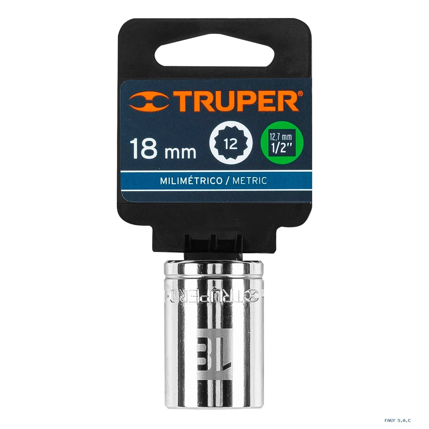 Dado de 18 mm, 12 puntas, cuadro 1/2", Truper 13532