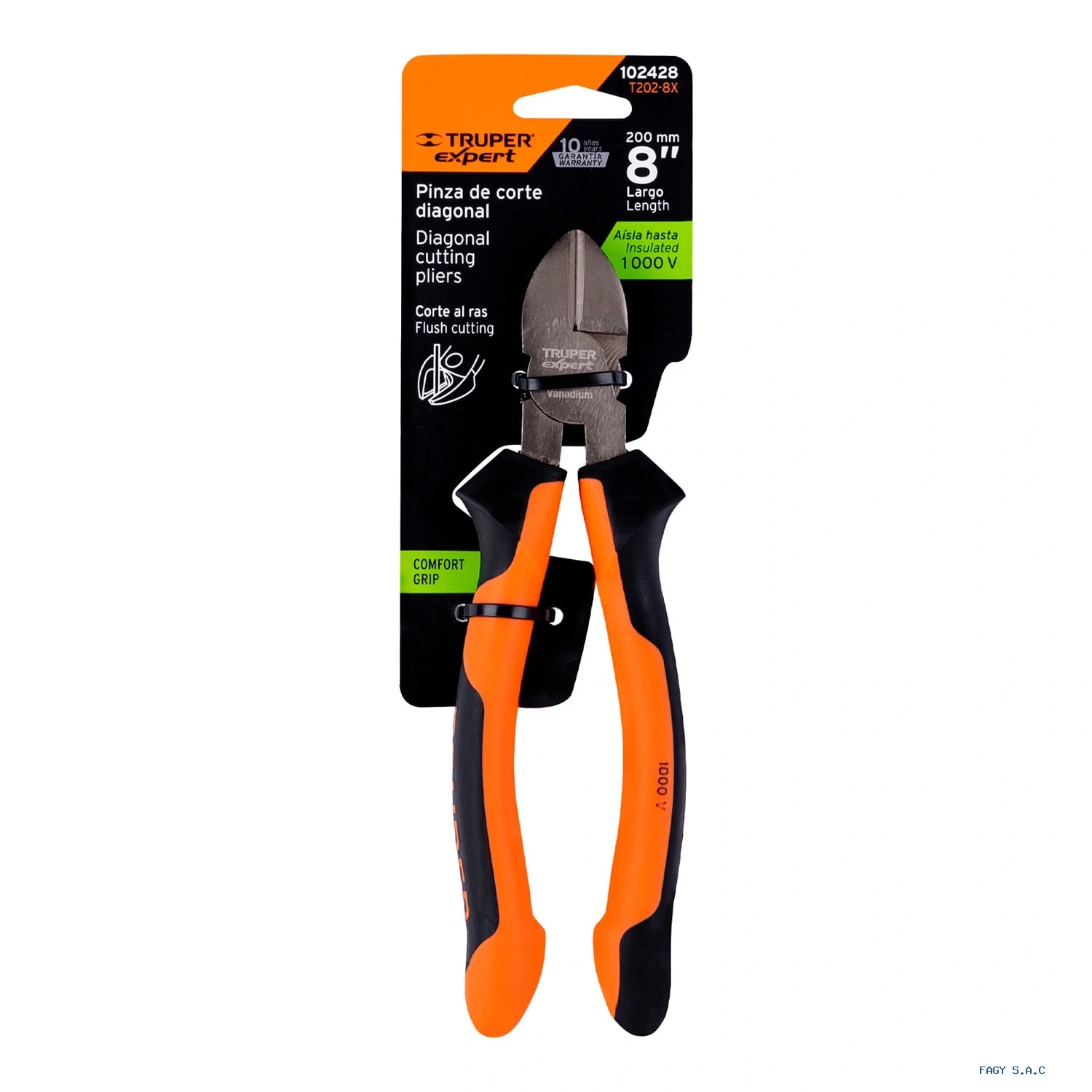 Alicate pinza corte diagonal 8" alta palanca, Comfort Grip, Expert 102428