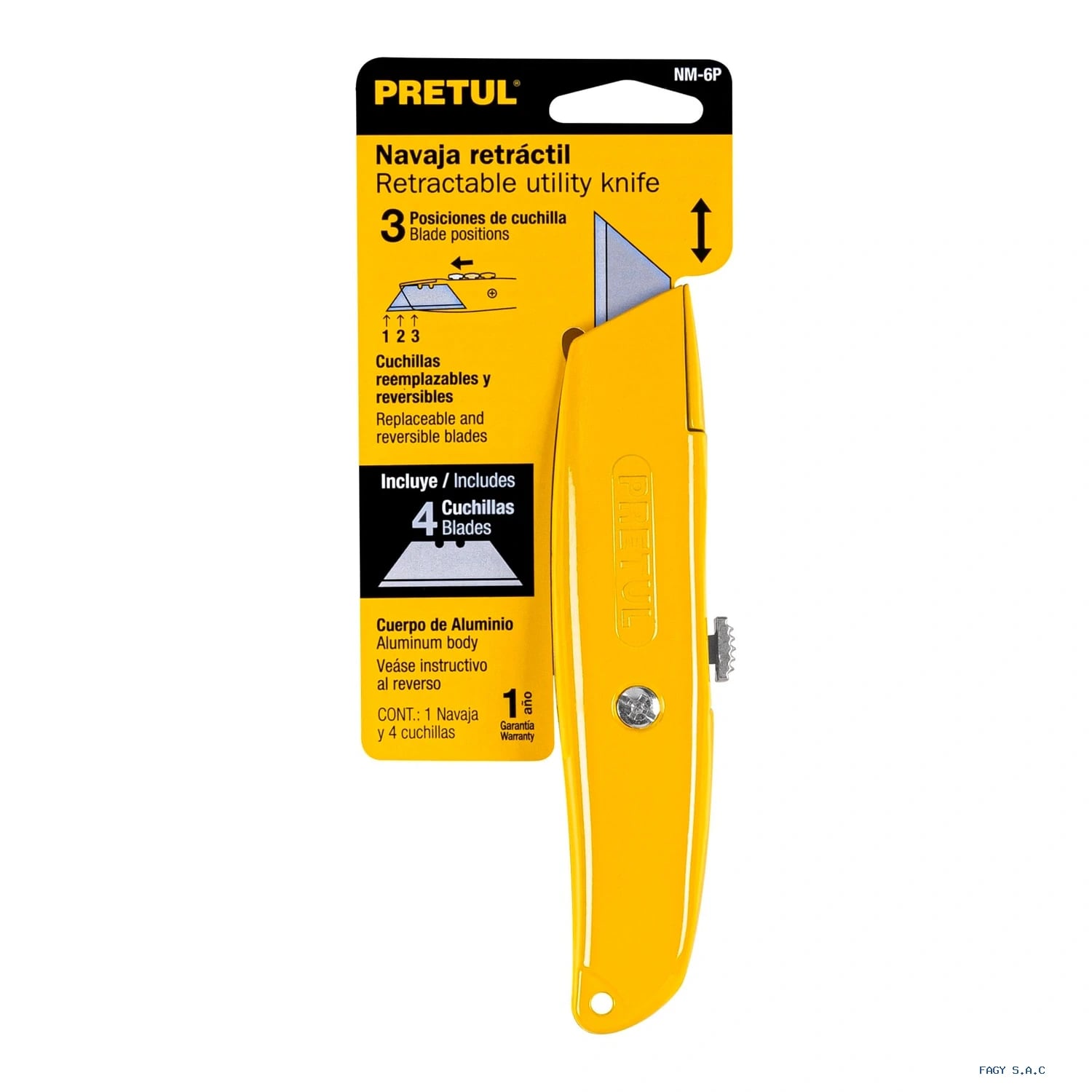 Navaja retráctil cuerpo de aluminio, Pretul 22400