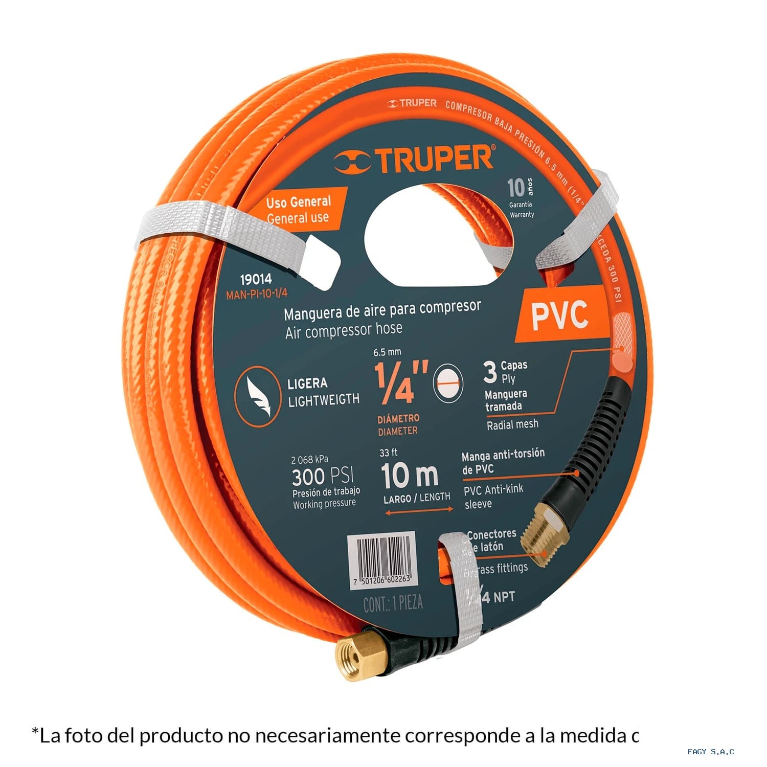 Manguera para compresor, de PVC, 5m x 3/8", Truper 10892