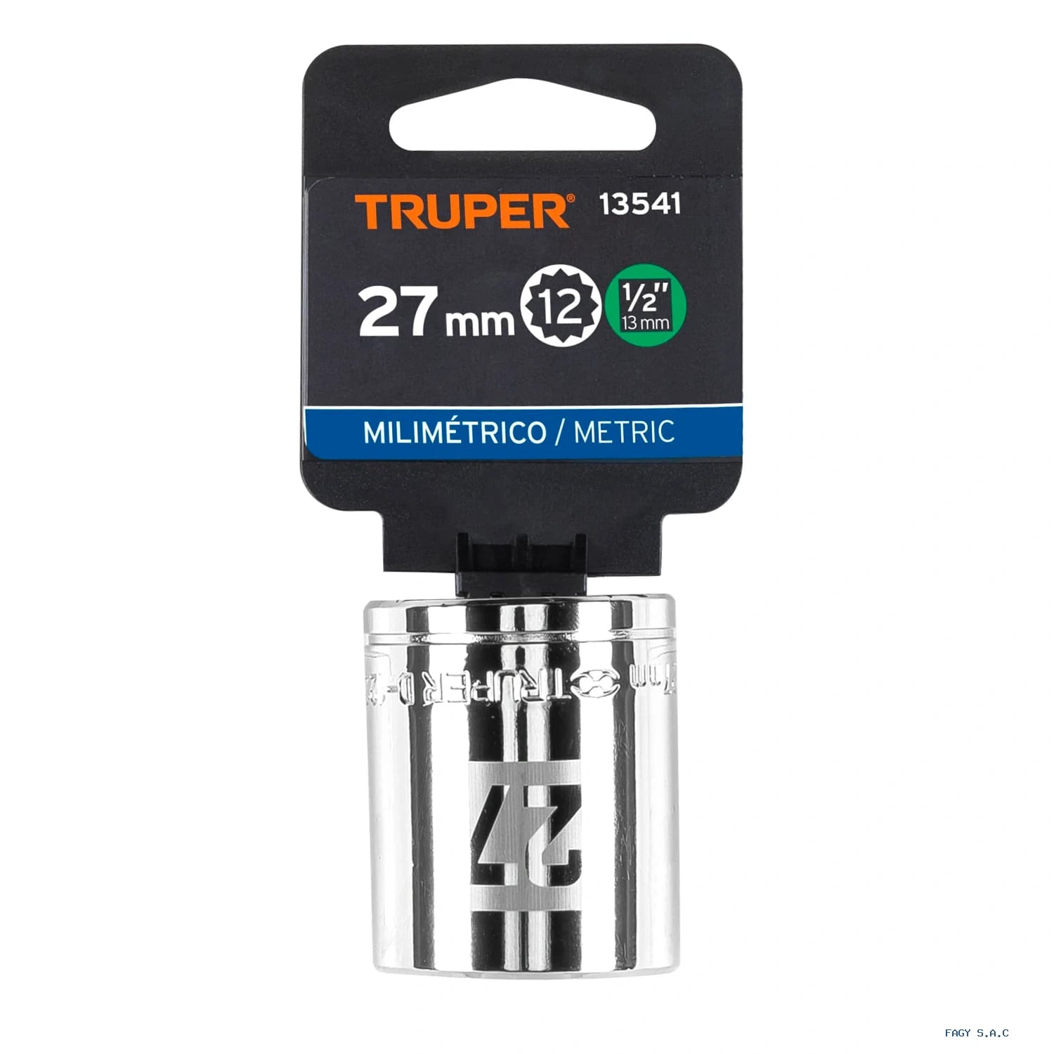 Dado de 27 mm, 12 puntas, cuadro 1/2", Truper 13541