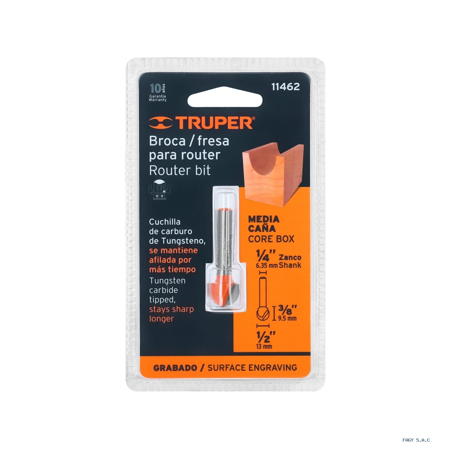 Broca para router, media caña, 1/2", Truper 11462