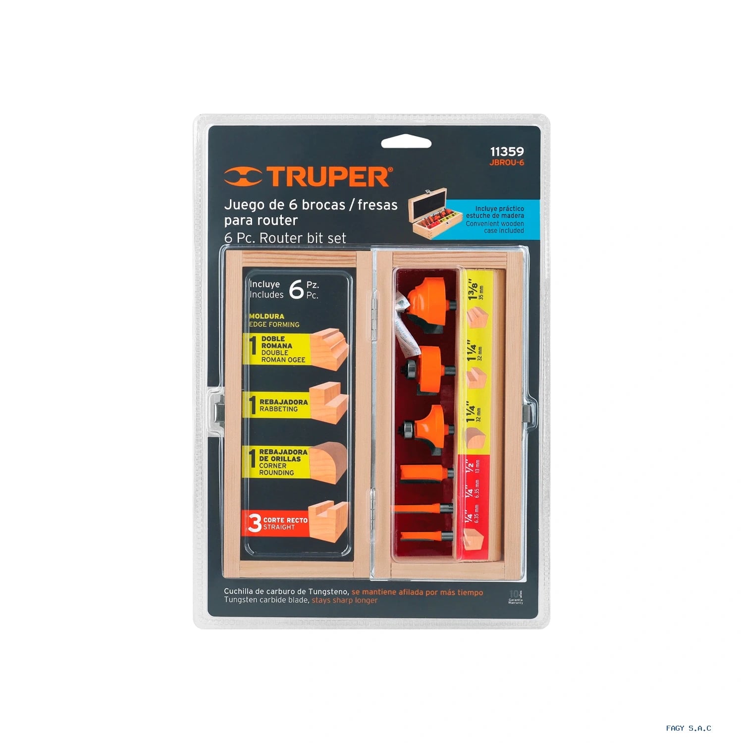 Juego de 6 brocas para router, Truper 11359