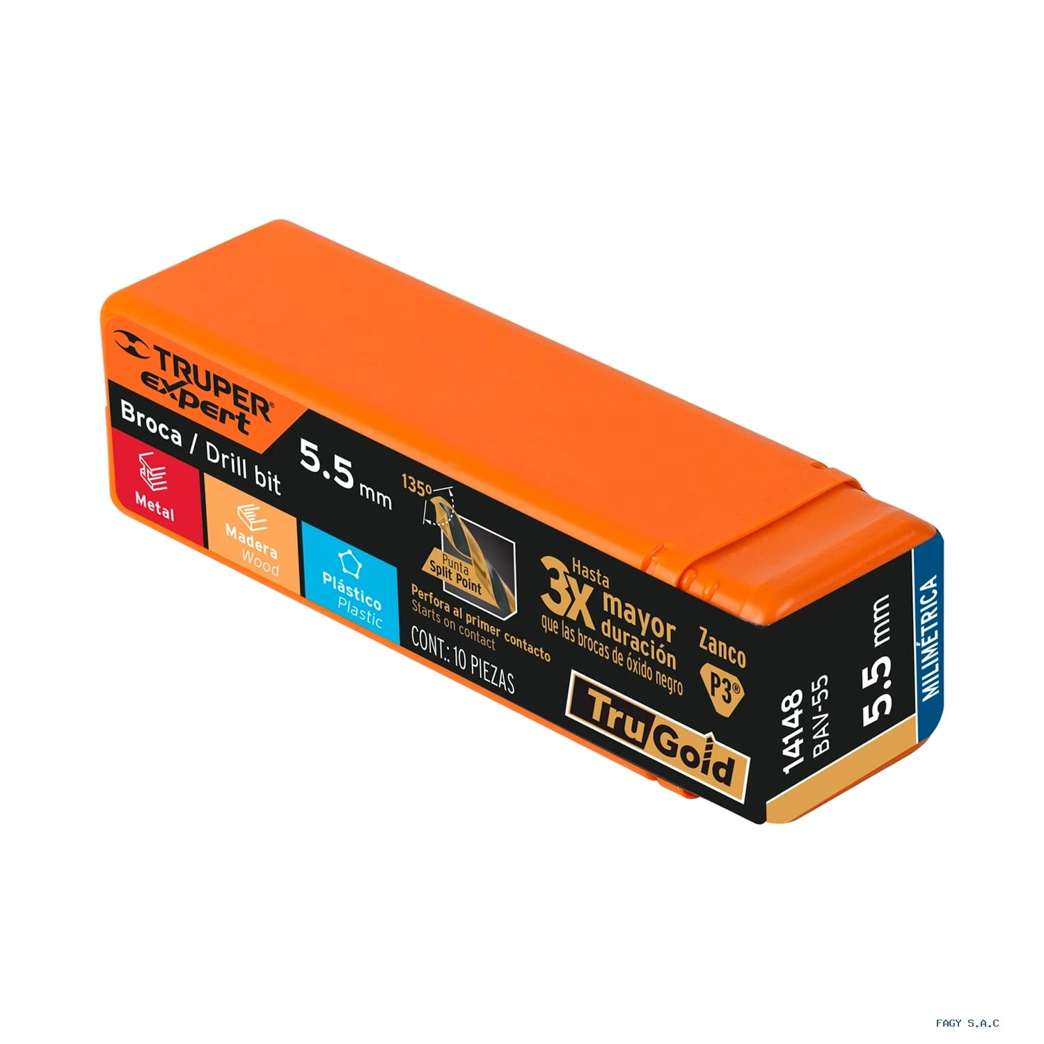 Broca HSS 5.5 mm Trugold para metal, Truper Expert  14148