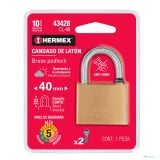 Candado de latón 40 mm gancho corto en blíster, HERMEX 43428