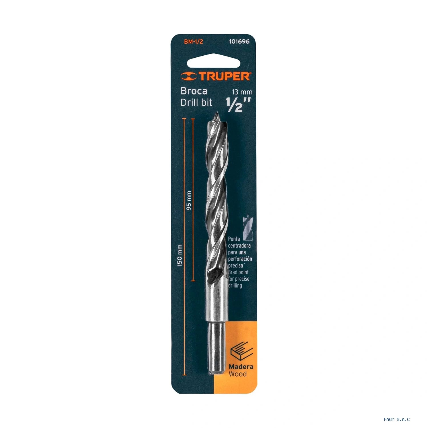 Broca con punta centradora para madera 1/2″ TRUPER 101696