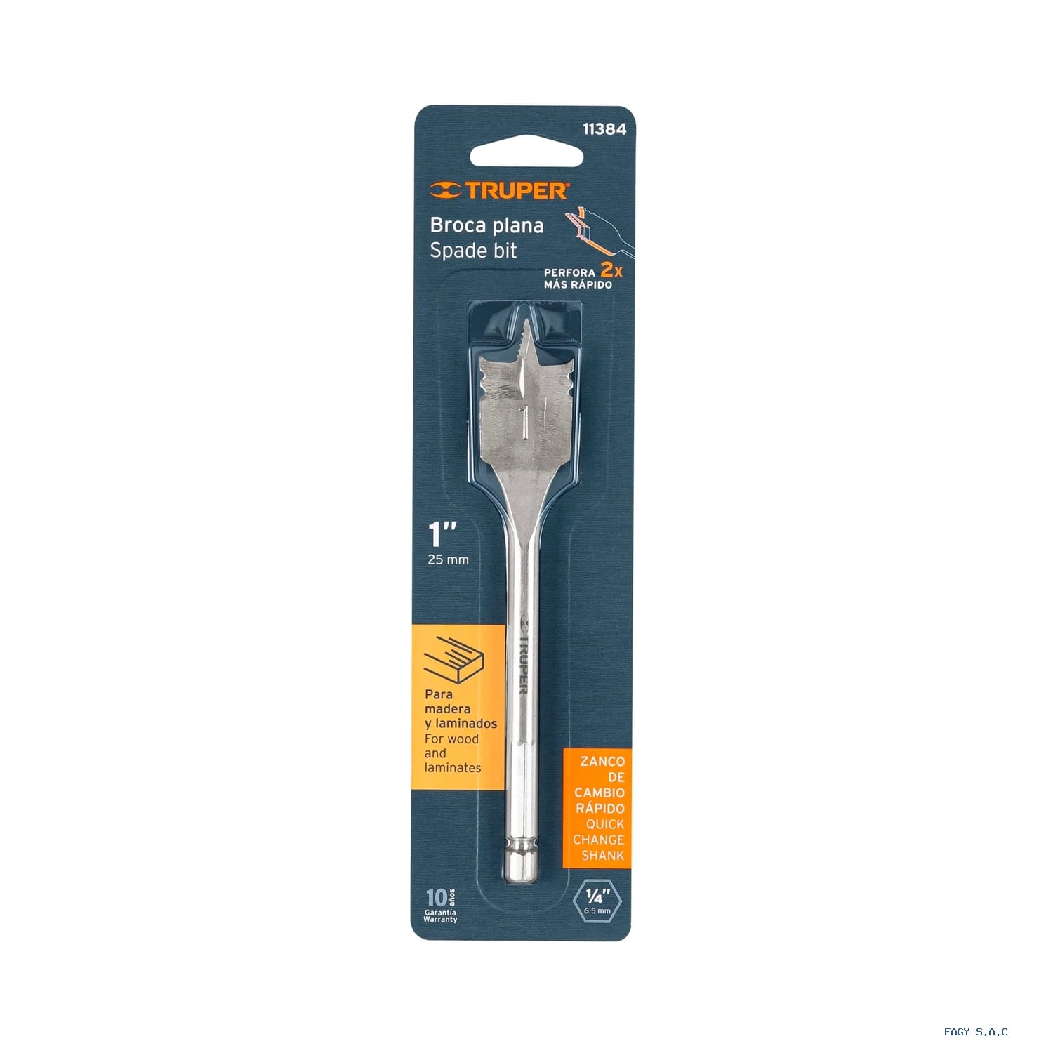 Broca plana de manita 1" para madera, Truper 11384
