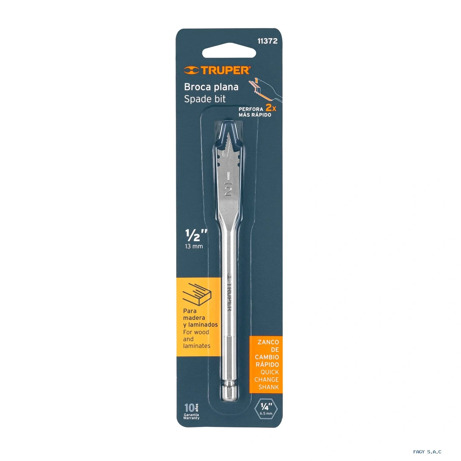Broca plana de manita 1/2" para madera, Truper 11372