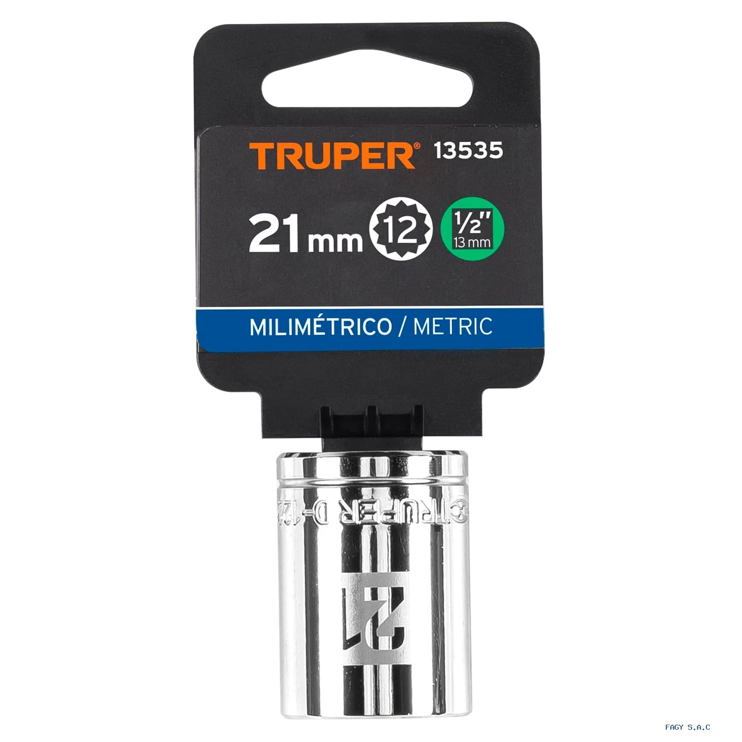 Dado de 21 mm, 12 puntas, cuadro 1/2", Truper 13535