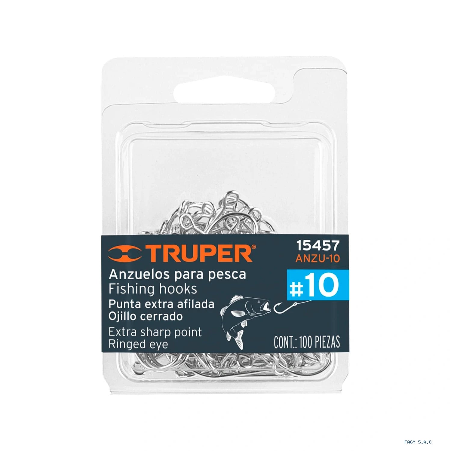 Blíster con 100 anzuelos para pesca # 10, Truper 15457