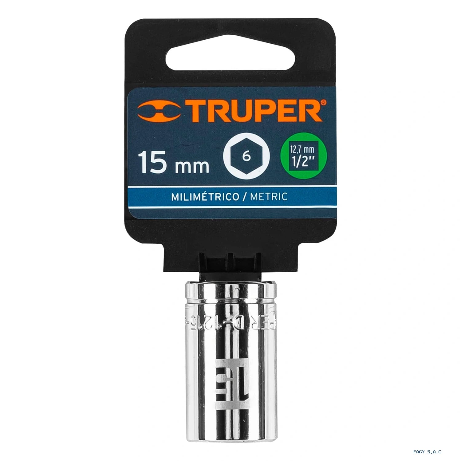 Dado de 15 mm, 6 puntas, cuadro 1/2", Truper 13265