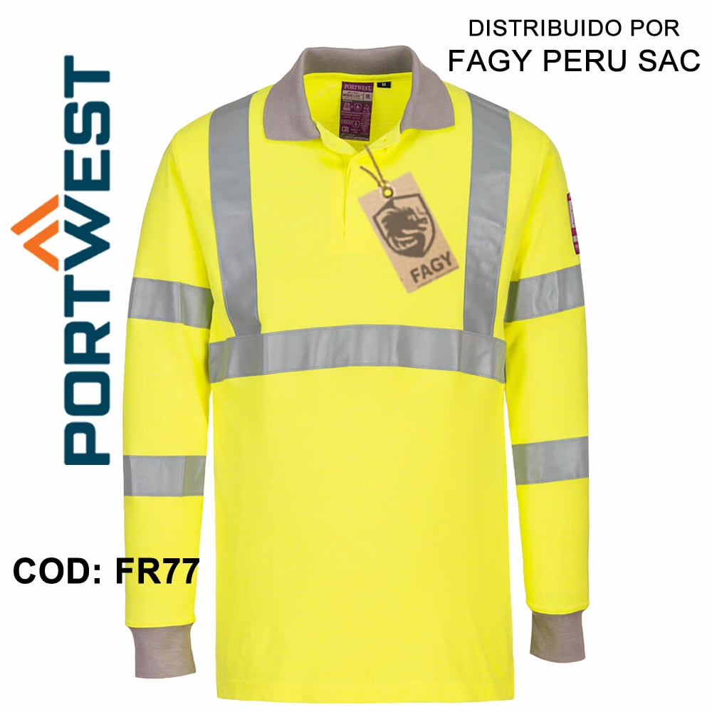 Polo de manga larga, ignífugo, antiestático y de alta visibilidad FR77