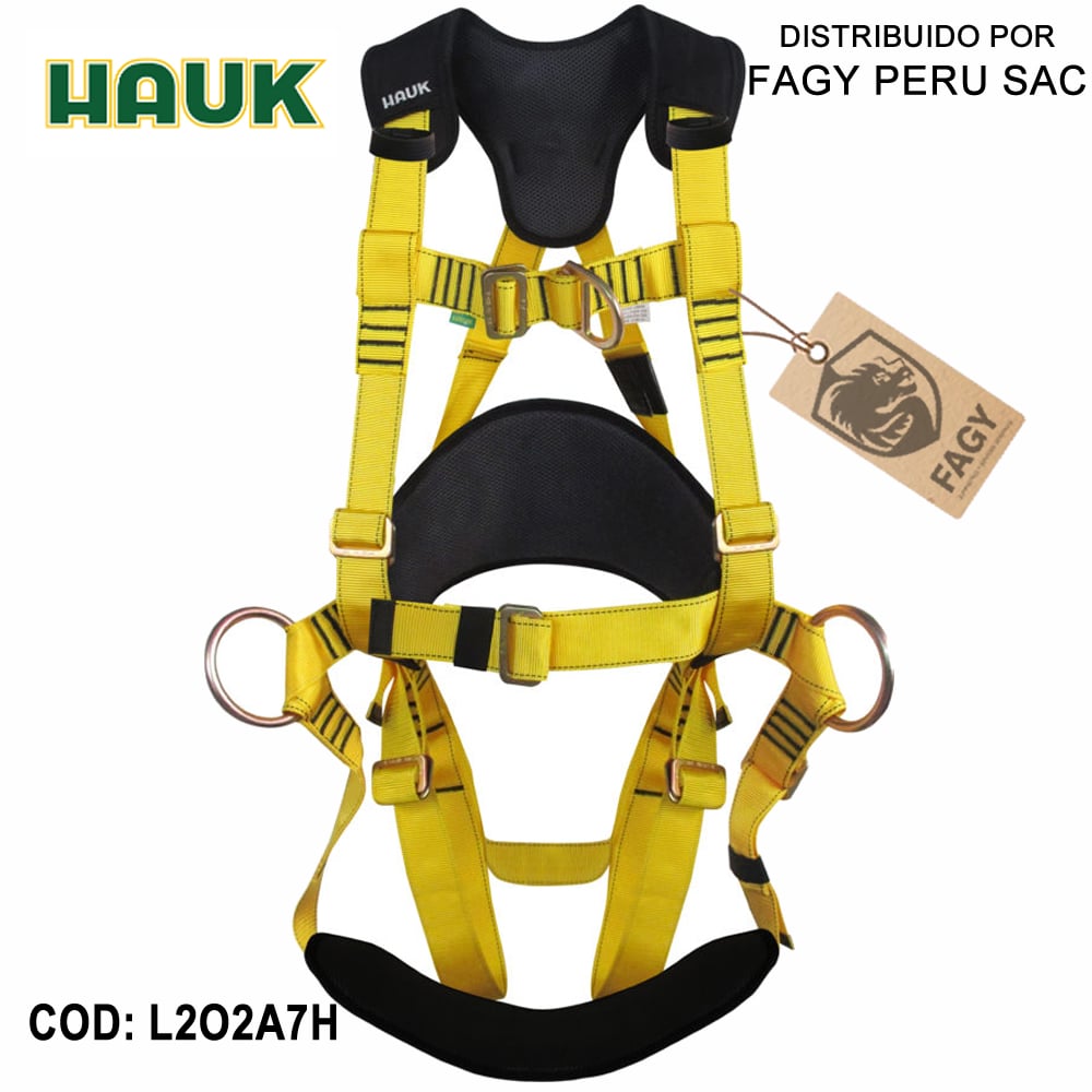 Arnes de liniero reforzado, 2 o´ring, 2 anillas y 7 hebillas HAUK L2O2A7H