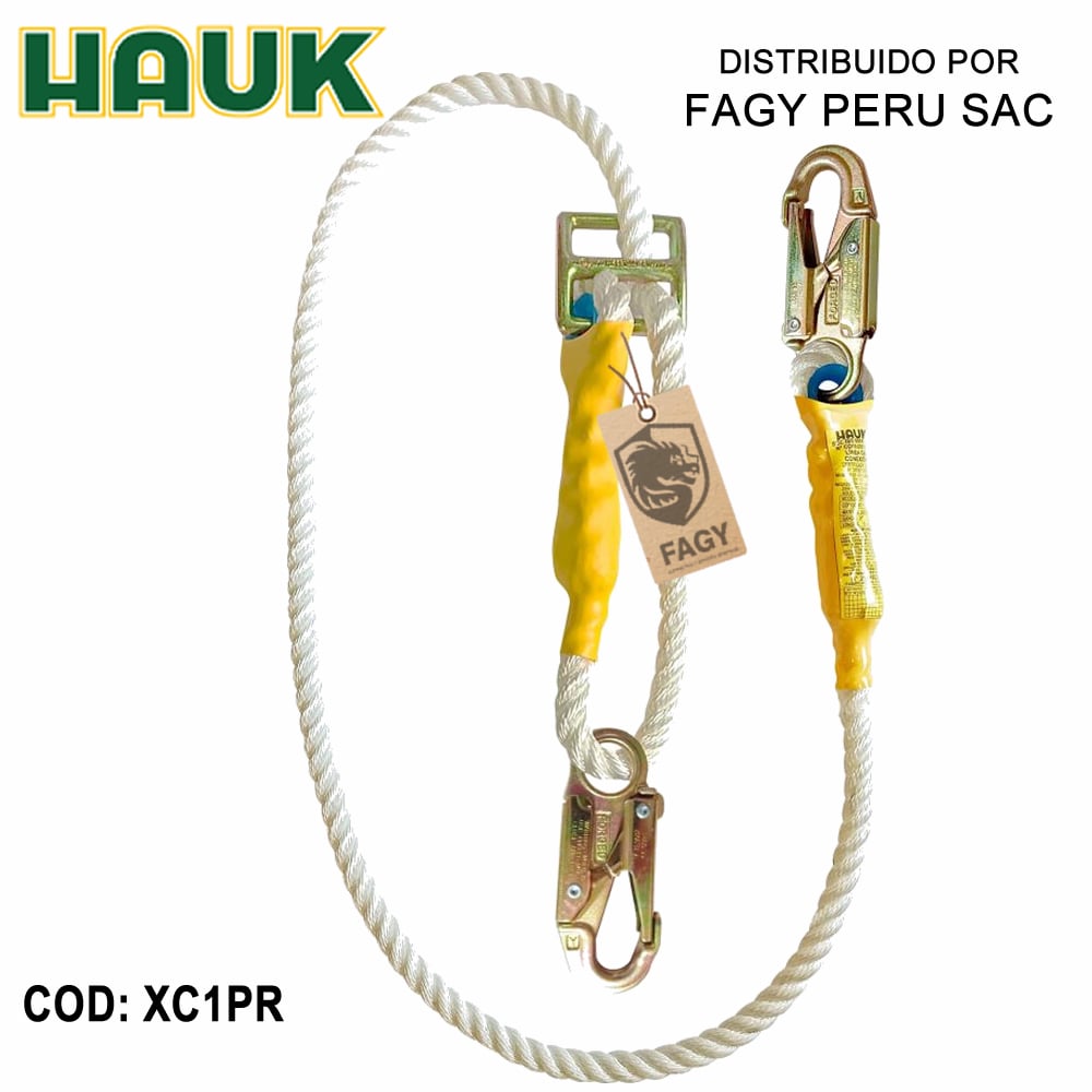 Línea conexión 1.80m cabo 5/8 2 ganchos 3/4″ regulable Hauk XC1PR