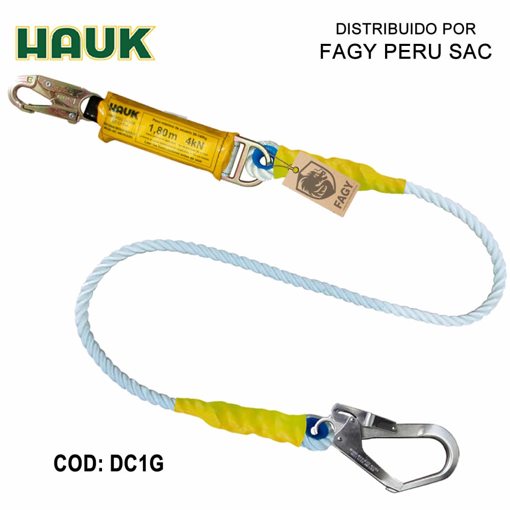 Linea conexion 1.8m cabo poliamida 5/8″ 1 gancho 3/4″ 1gancho 2 1/4″ HAUK DC1G