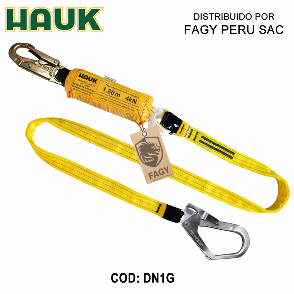 Línea conexión 1.8m amortiguador 1 gancho 3/4″ 1 gancho 2¼” HAUK DN1G
