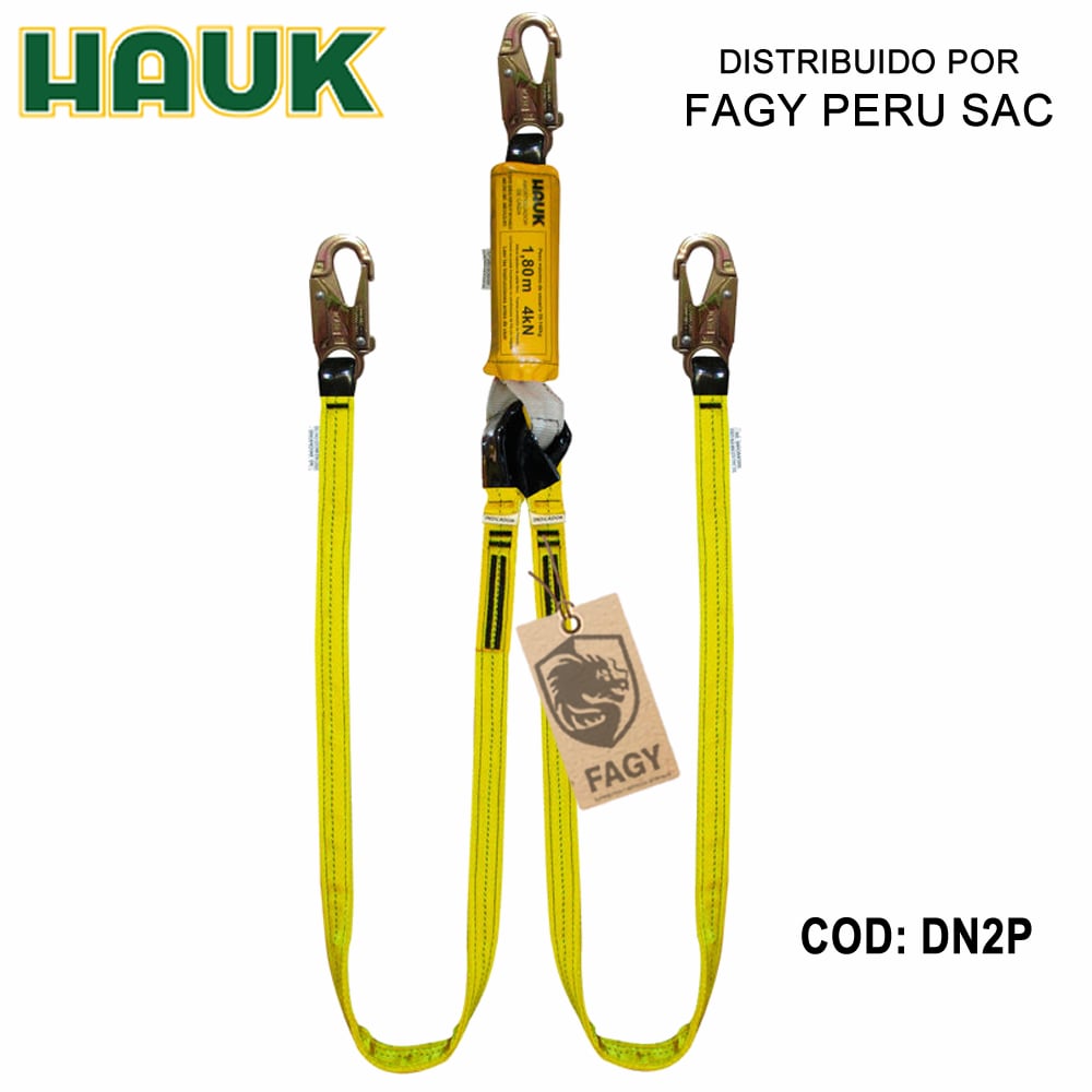 Línea conexión doble 1.8m amortiguador 3 ganchos 3/4″ HAUK DN2P