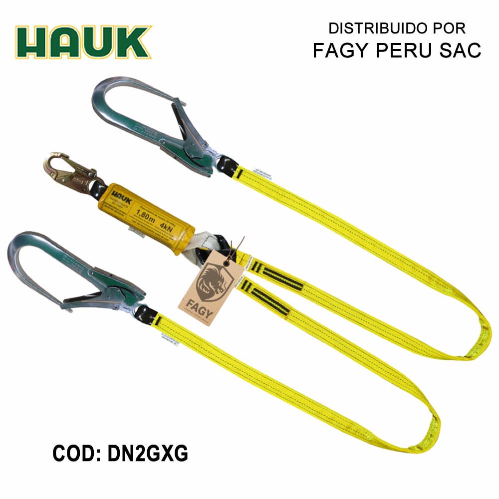 Linea conexión doble, 1.8m, amortiguador, 1gancho 3/4″, 2 ganchos 4″ HAUK DN2GXG