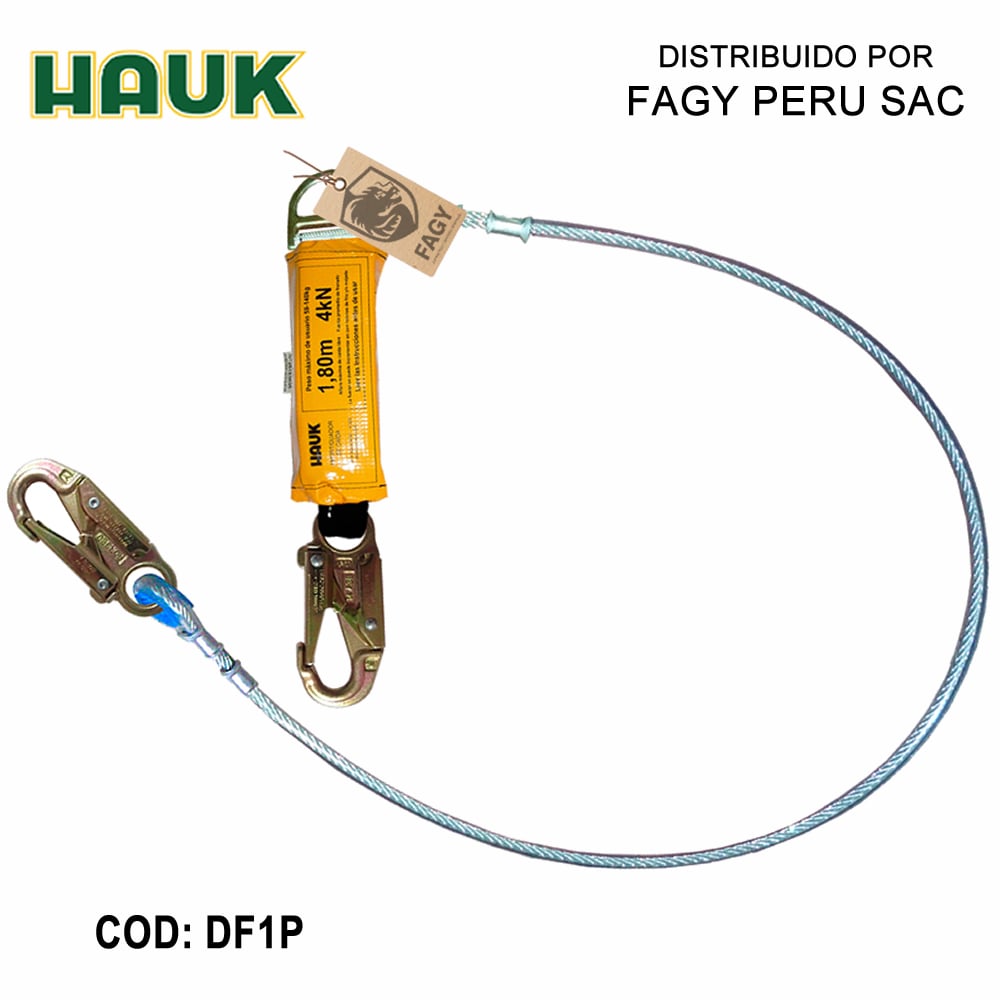 Línea conexión 1.8m cable acero 1/4″ amortiguador 2 ganchos 3/4″ HAUK DF1P