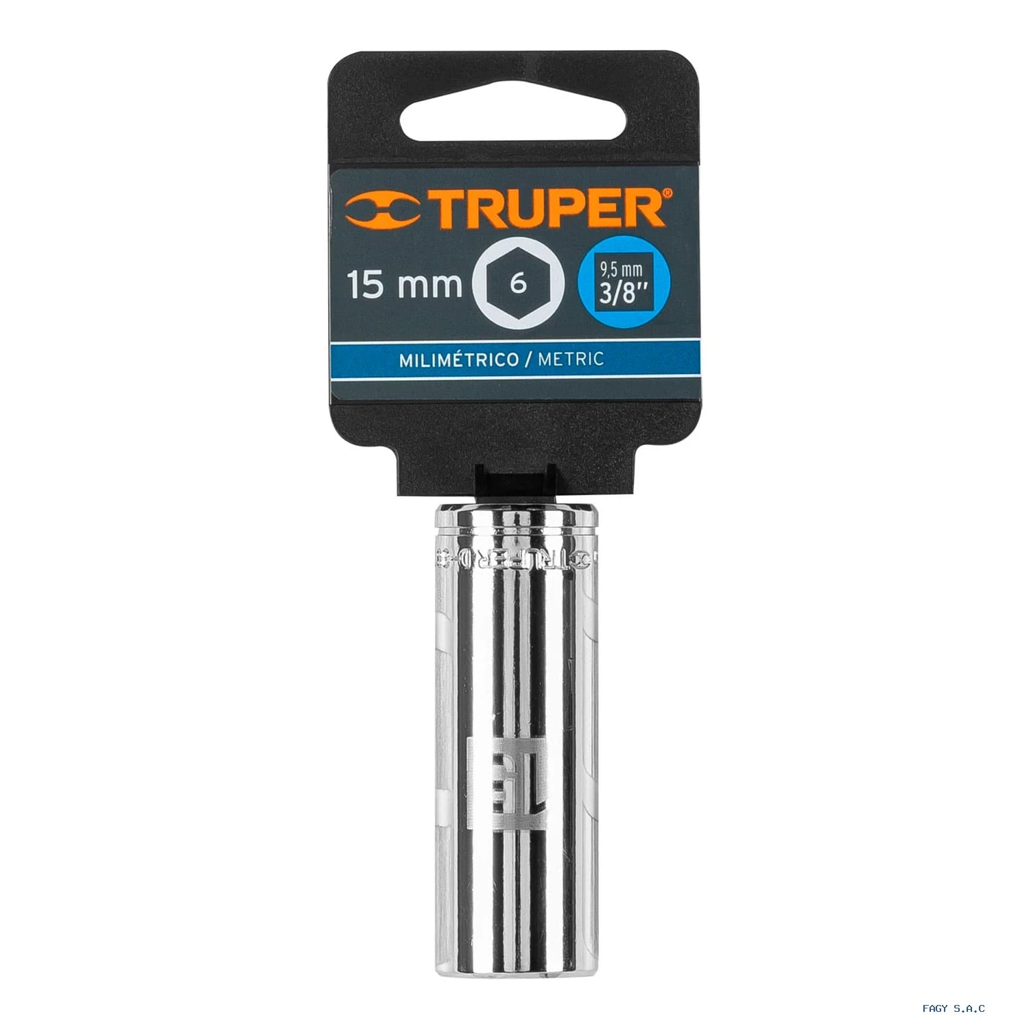 Dado largo de 15 mm, 6 puntas, cuadro 3/8", Truper 13775