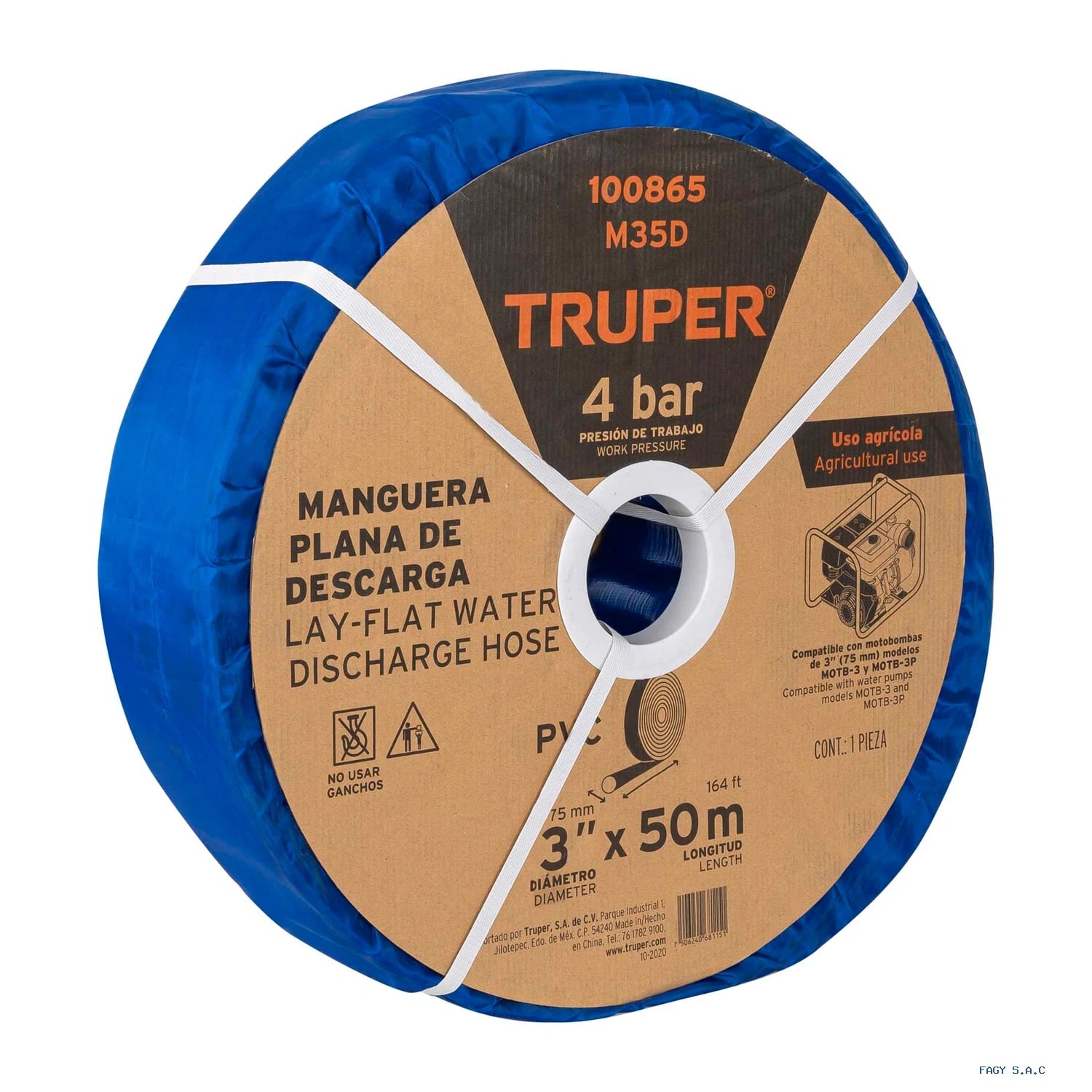 Rollo de manguera plana de 3" x 50m de descarga p/motobomba 100865