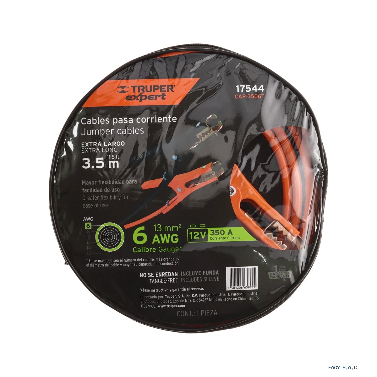 Cables pasa corriente 3.5 m, 350 A, 6 AWG, con funda, Expert 17544