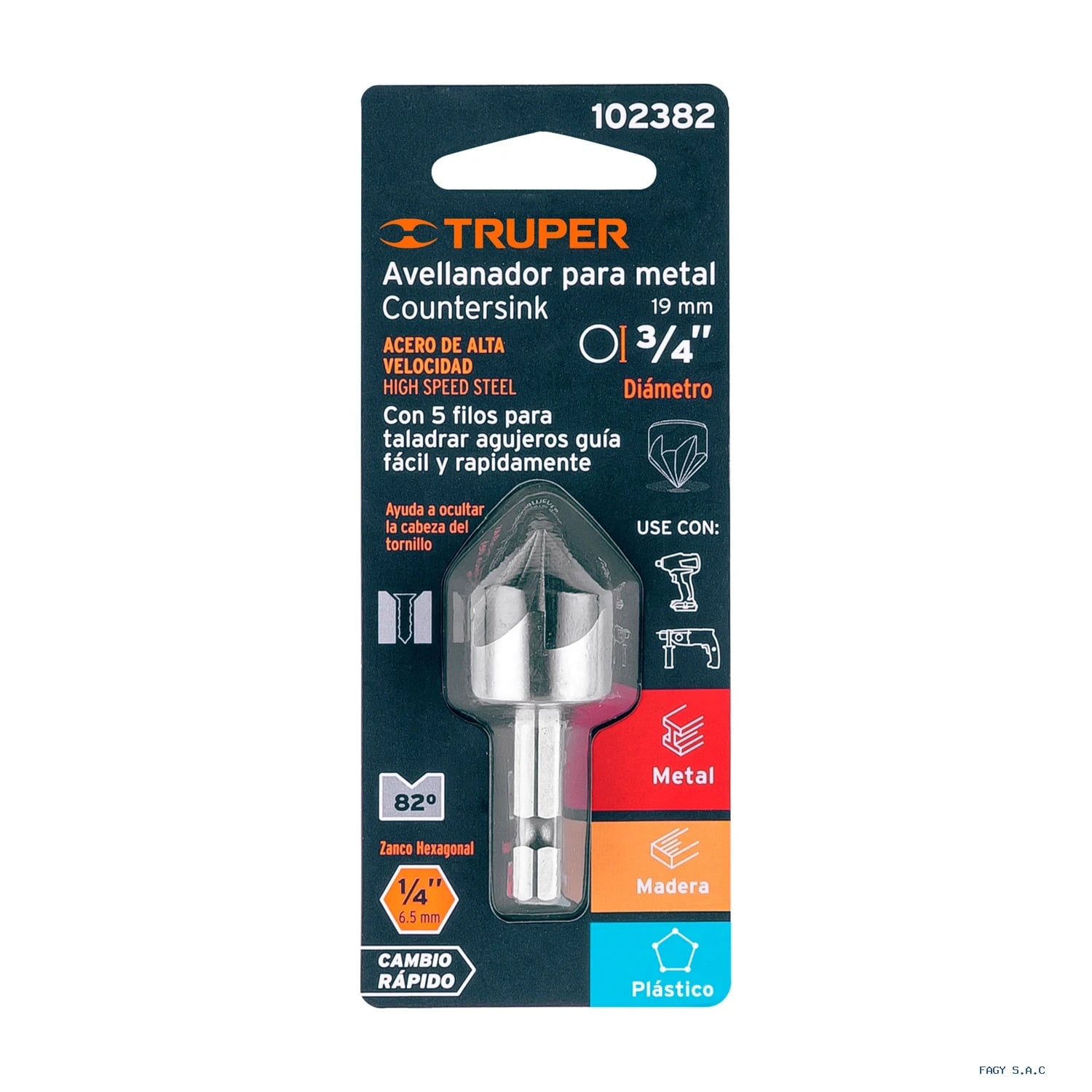 Avellanador HSS cambio rápido 3/4", Truper 102382