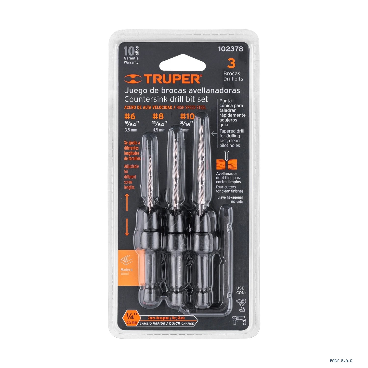 Juego de 3 brocas avellanadoras, TRUPER 102378