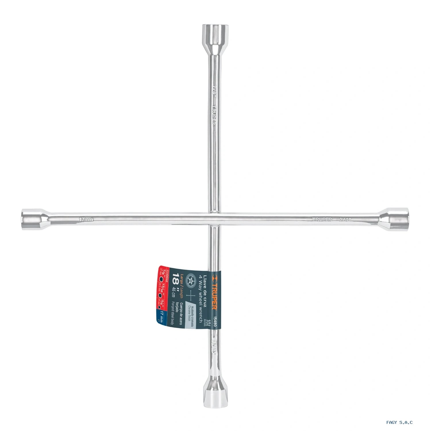 Llave de cruz 18" pulida y cromada, TRUPER 15480