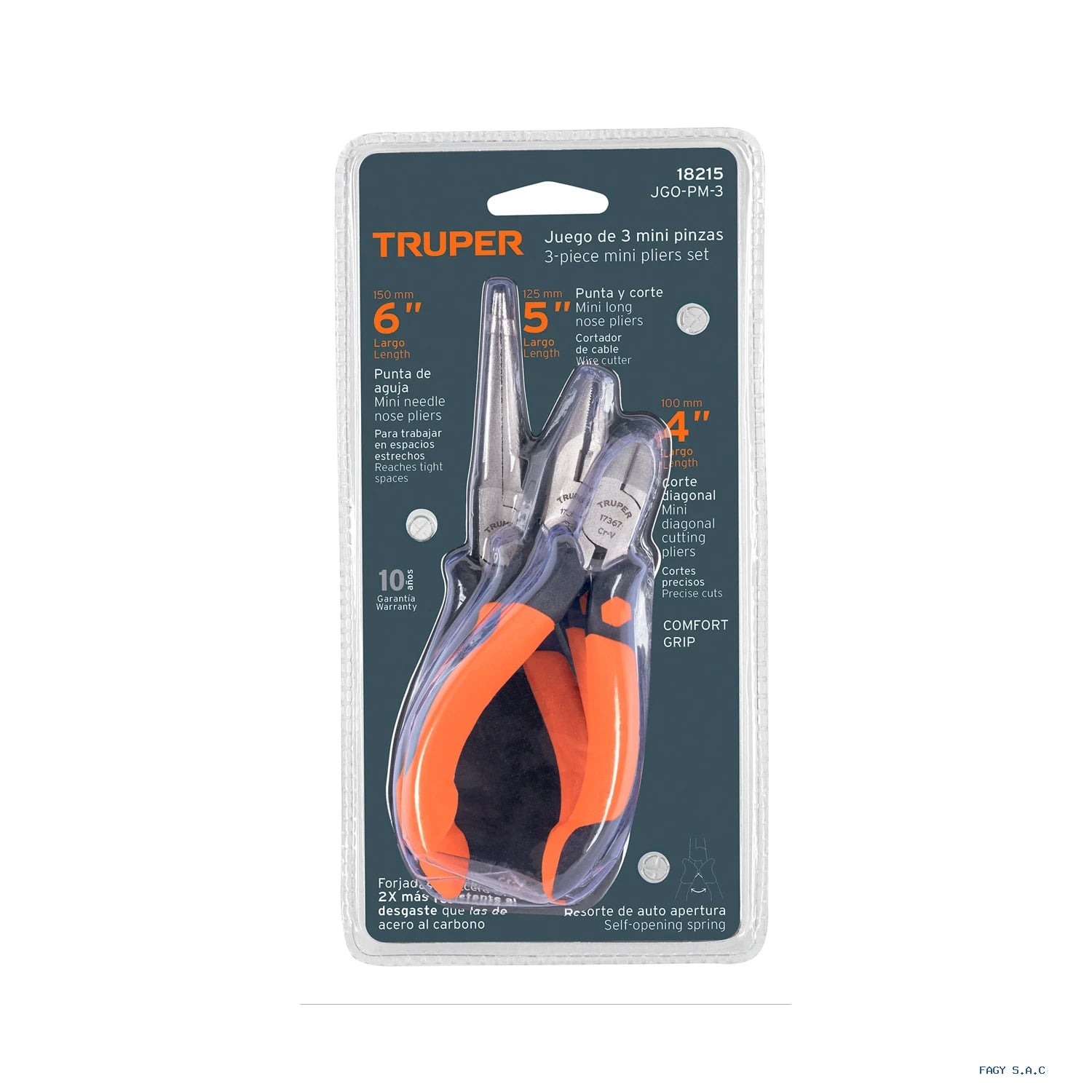 Juego de 3 mini alicates/pinzas mango Comfort Grip, Truper 18215