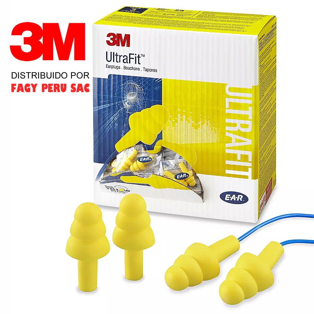 3M EAR UltraFit Tapones para los oídos con cable 340-4004, 100 pares,  amarillo, bolsa de polietileno 3404004
