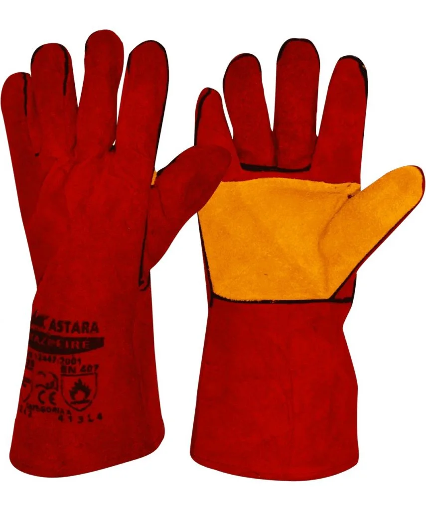 Guante De Cuero Rojo/Amarillo BLAZEFIRE 40CM(16″) Reforzado
