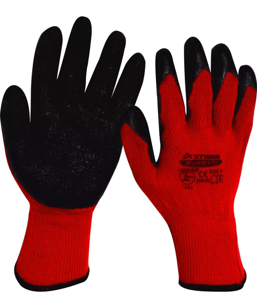 Guante De Polycotton Rojo/Amarillo Con Palma De Caucho Negro