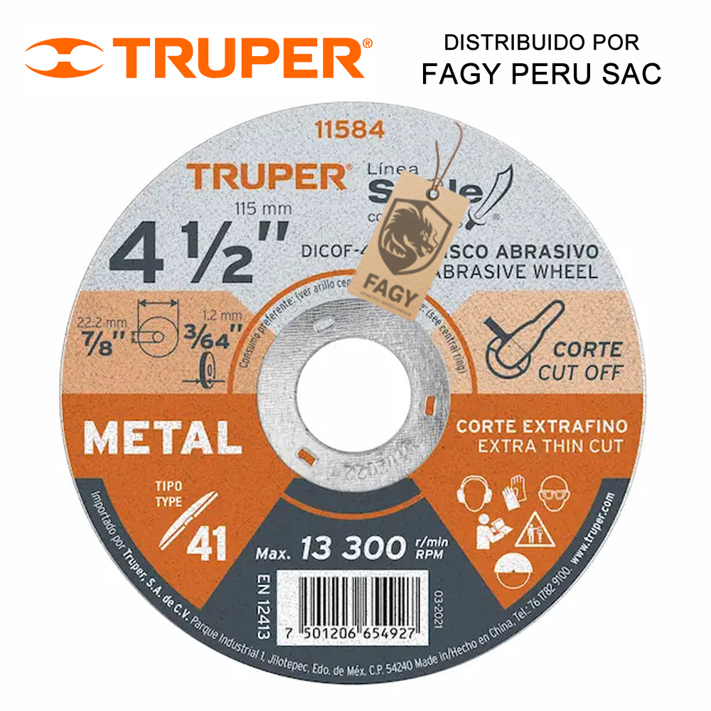 Disco 4-1/2″ corte de metal Truper 11585