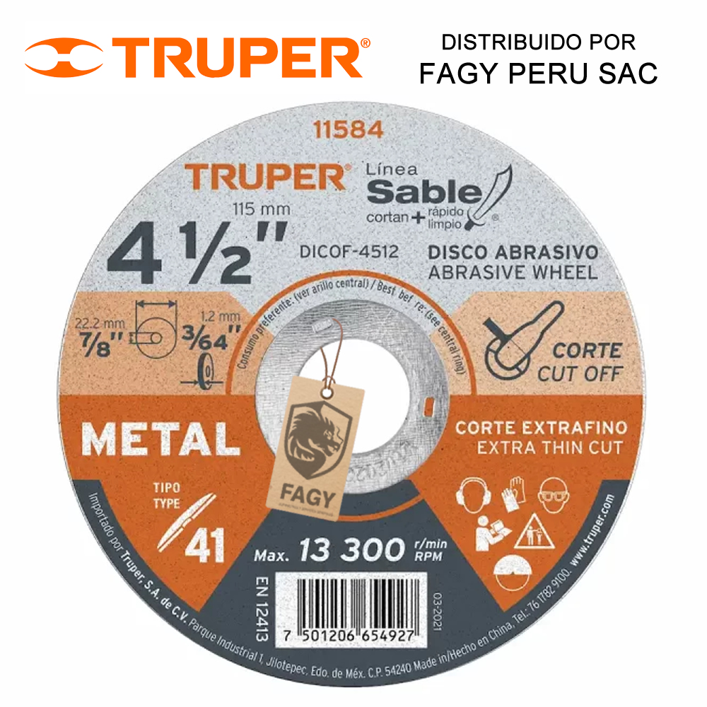 Disco 4-1/2″ corte de metal Truper 11584