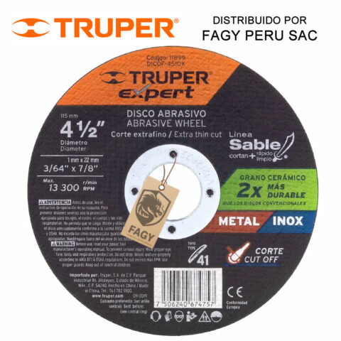Disco 4-1/2″ corte de metal Truper 11899