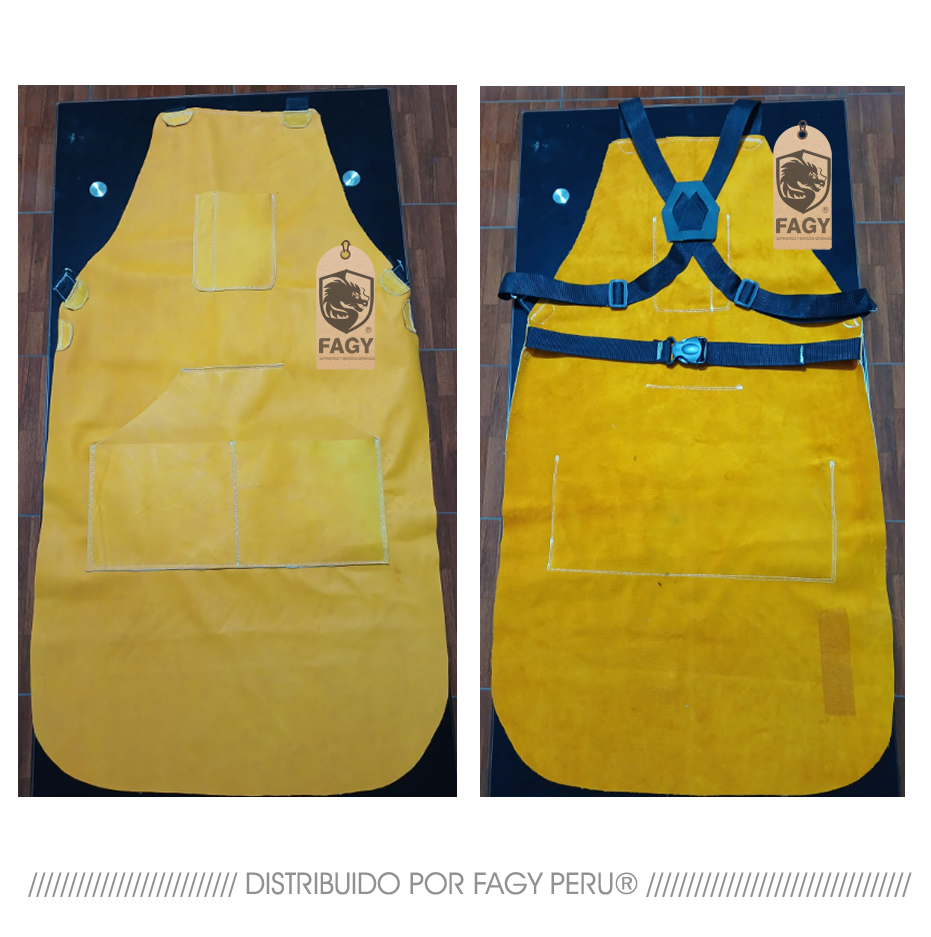 Mandil o delantal de cuero res con bolsillos