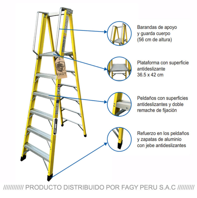 Escalera tijera plataforma fibra de vidrio rhino hoist